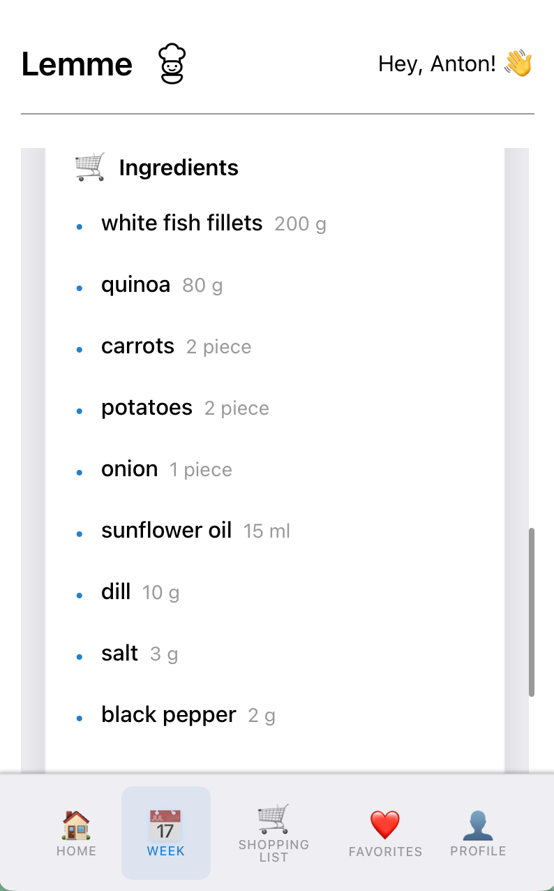 Weekly Nutrition Stats